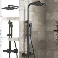 Colonne De Douche Thermostatique|AICA Sanitaire Colonne de douche thermostatique 200mm, kit carré noir