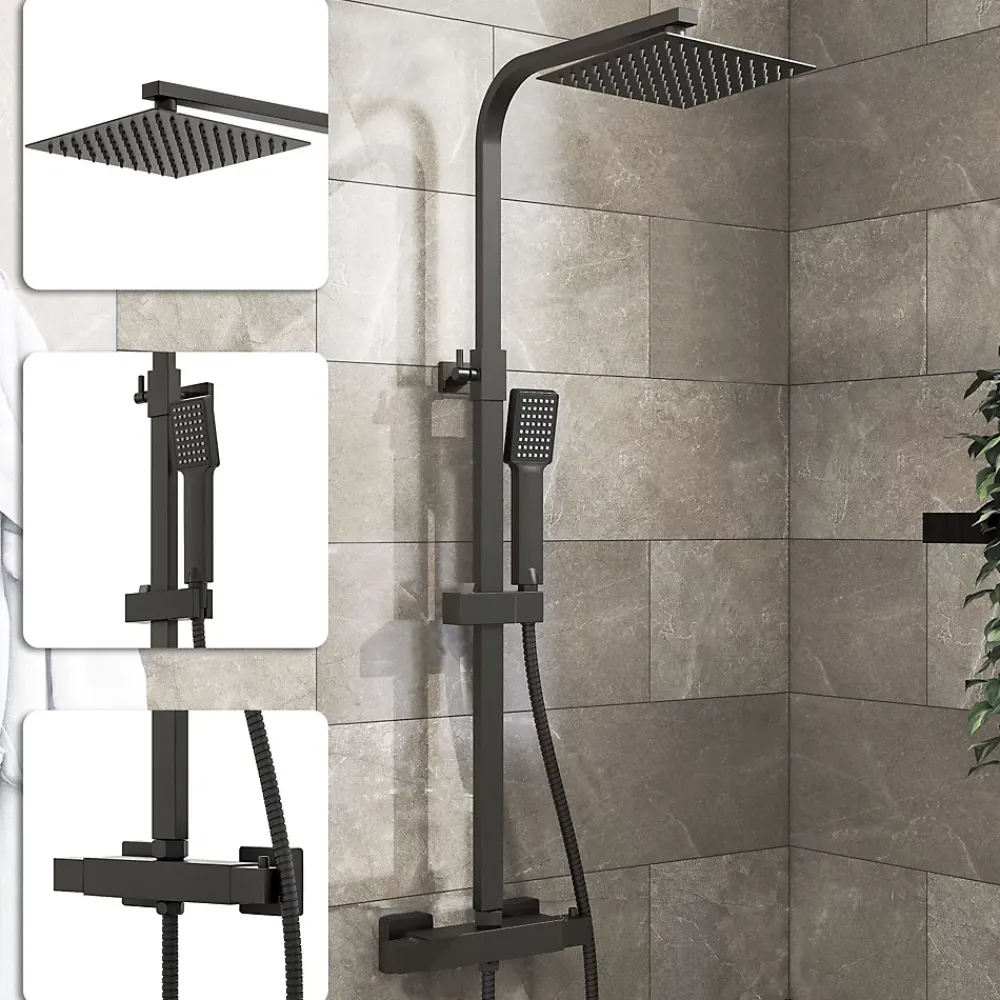 Colonne De Douche Thermostatique|AICA Sanitaire Colonne de douche thermostatique 200mm, kit carré noir