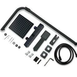 Colonne De Douche Thermostatique|AICA Sanitaire Colonne de douche thermostatique 200mm, kit carré noir