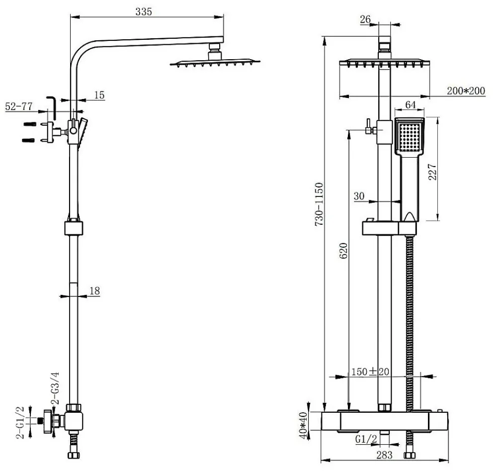 Colonne De Douche Thermostatique|AICA Sanitaire Colonne de douche thermostatique 200mm, kit carré noir