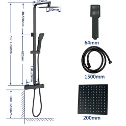 Colonne De Douche Thermostatique|AICA Sanitaire Colonne de douche thermostatique avec pomme de tête, douchette et flexible,noir mat, Carré, AICA