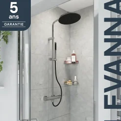 GoodHome Colonne de douche thermostatique avec pommeau, douchette 2 jets, flexible, barre réglable, chrome, Levanna