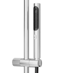 GoodHome Colonne de douche thermostatique avec pommeau, douchette 2 jets, flexible, barre réglable, chrome, Levanna