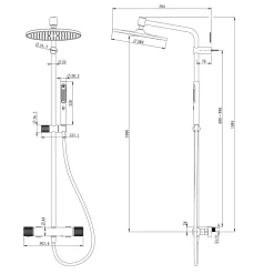 GoodHome Colonne de douche thermostatique avec pommeau, douchette 2 jets, flexible, barre réglable, chrome, Levanna