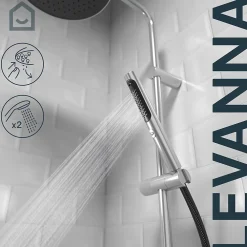 GoodHome Colonne de douche thermostatique avec pommeau, douchette 2 jets, flexible, barre réglable, chrome, Levanna