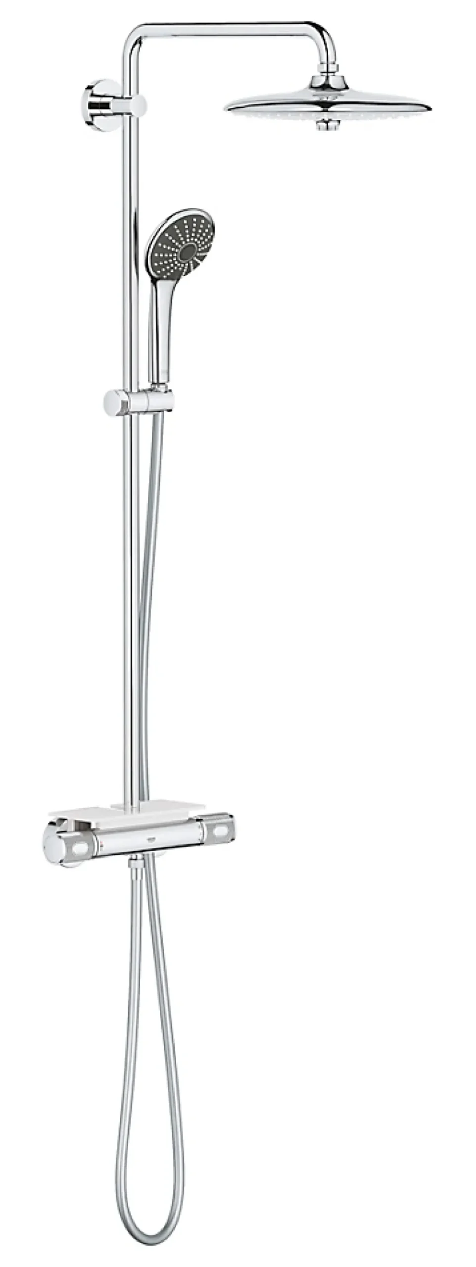 Colonne De Douche Thermostatique|Grohe Colonne de douche thermostatique avec pommeau + douchette 3 jets + flexible + barre réglable, chrome, Vitalio Joy System 260
