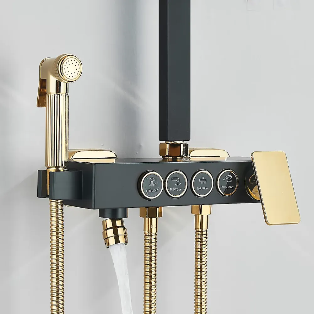 Colonne De Douche Thermostatique|Signature Colonne de douche thermostatique élégante noir et doré