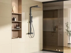 Vente-unique Colonne de douche thermostatique en acier inoxydable - 120 cm - Noir mat - PENEDA