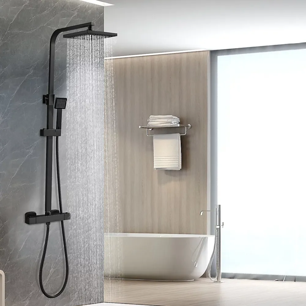 Teeno Colonne de Douche Thermostatique, Réglable en Hauteur, Noir