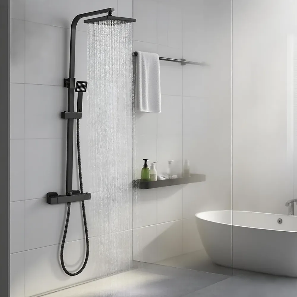 Teeno Colonne de Douche Thermostatique, Réglable en Hauteur, Noir