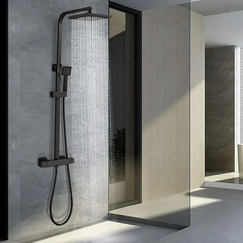 Teeno Colonne de Douche Thermostatique, Réglable en Hauteur, Noir