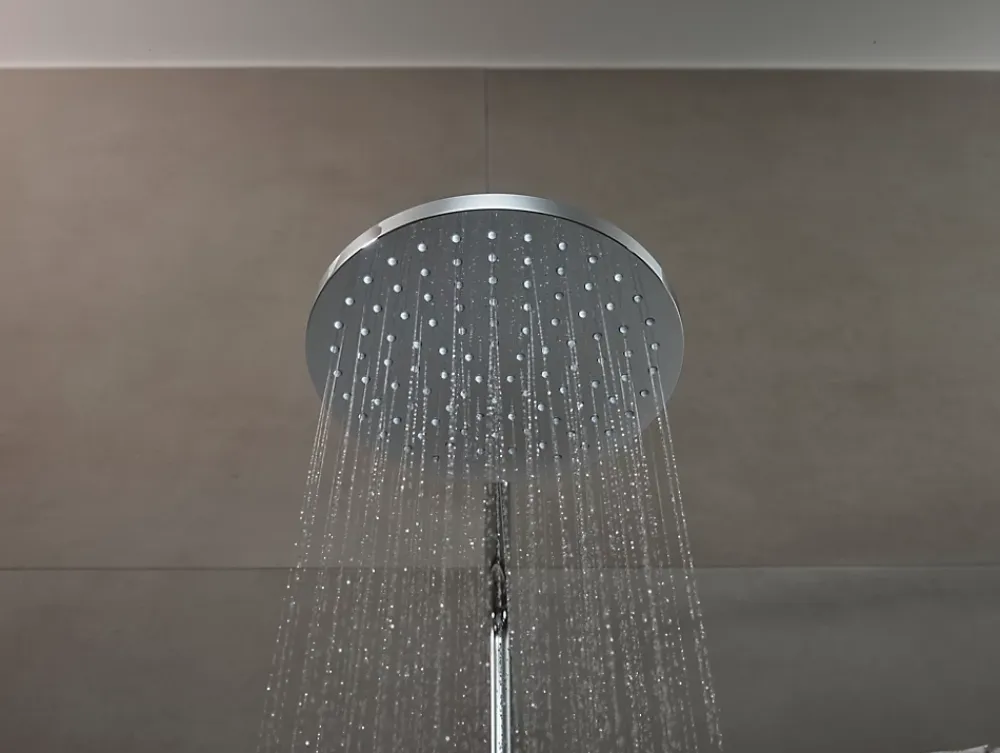 Hansgrohe Colonne de douche thermostatique avec pommeau + douchette 2 jets + flexible + barre réglable, chrome, Vernis Blend 200 EcoSmart