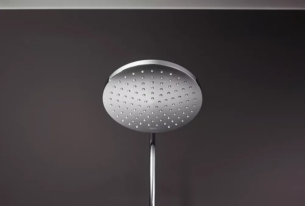 Hansgrohe Colonne de douche thermostatique avec pommeau + douchette 2 jets + flexible + barre réglable, chrome, Vernis Blend 200 EcoSmart