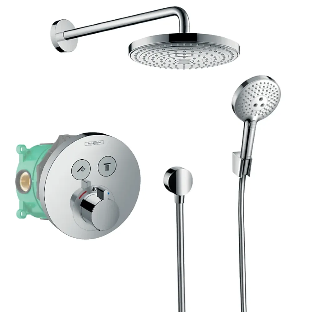 Hansgrohe Colonne de douche thermostatique encastrée ShowerSelect S chromé + douche de tête Raindance Select S
