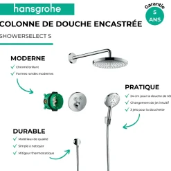 Hansgrohe Colonne de douche thermostatique encastrée ShowerSelect S chromé + douche de tête Raindance Select S