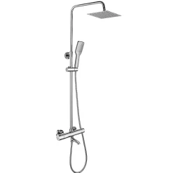 Kibath Colonne de douche thermostatique extra-longue AVEC bec carré de 100-150 cm, finition chrome poli, en laiton