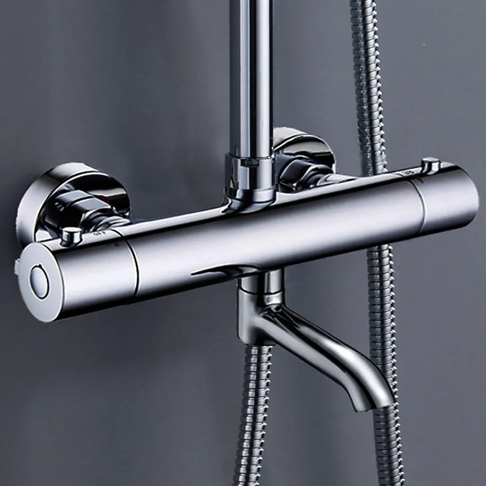 Kibath Colonne de douche thermostatique extra-longue AVEC bec carré de 100-150 cm, finition chrome poli, en laiton