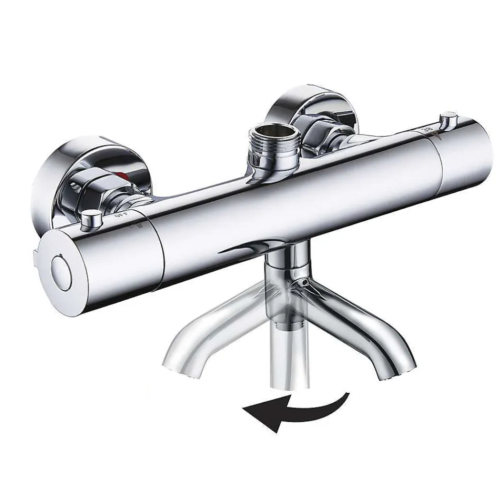 Kibath Colonne de douche thermostatique extra-longue AVEC bec carré de 100-150 cm, finition chrome poli, en laiton