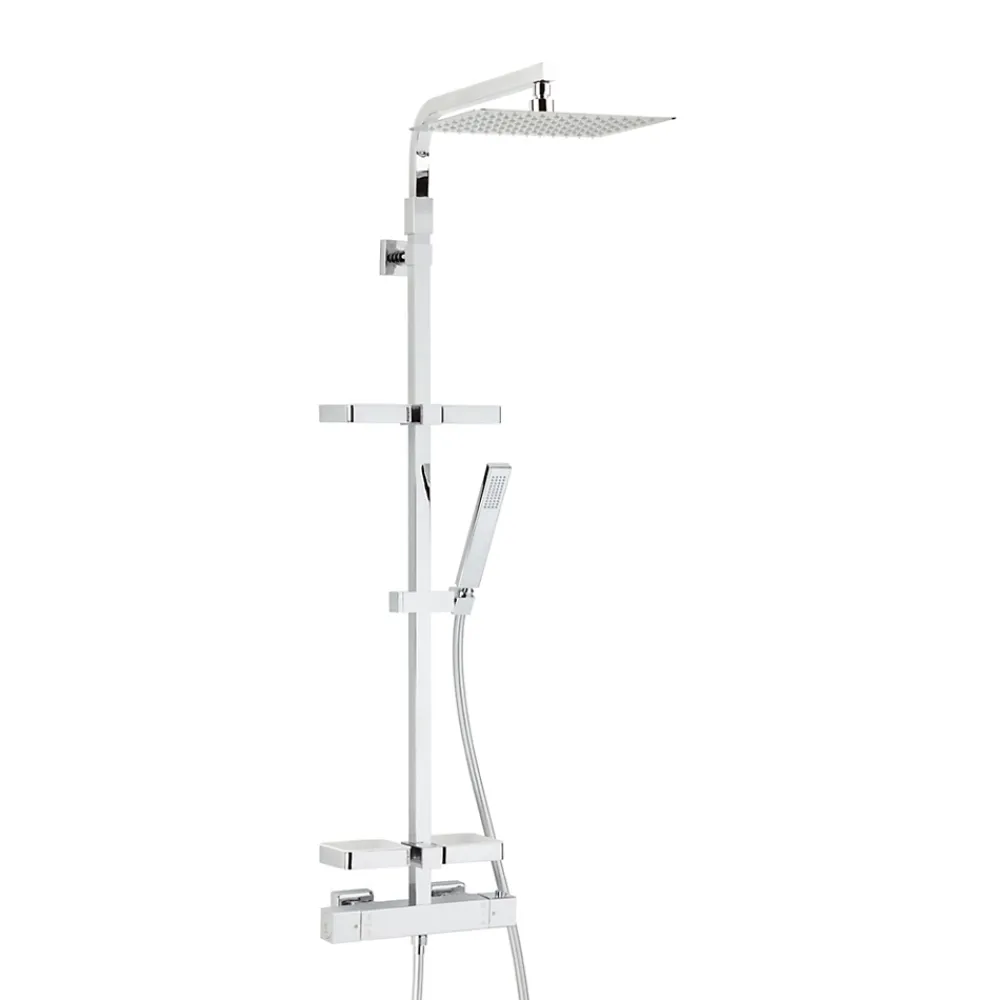 Colonne De Douche Thermostatique|Valentin Colonne de douche thermostatique avec tablette, pomme de tête, douchette et flexible, chrome, Touareg