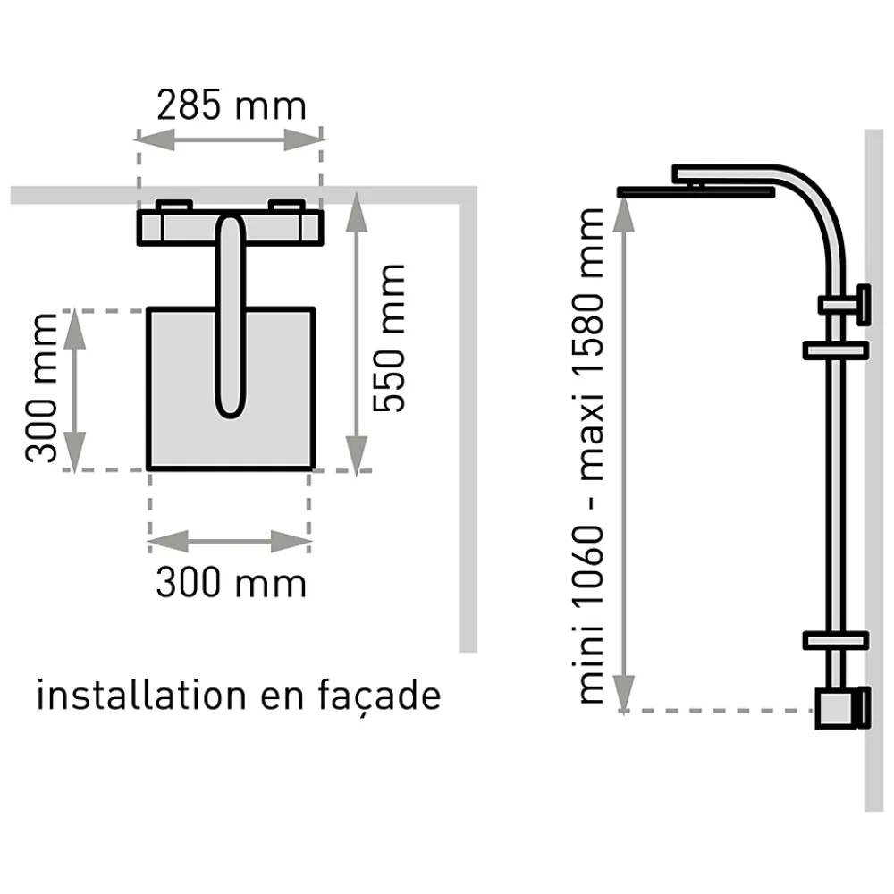 Colonne De Douche Thermostatique|Valentin Colonne de douche thermostatique avec tablette, pomme de tête, douchette et flexible, chrome, Touareg