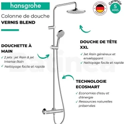 Colonne De Douche Thermostatique|Hansgrohe Colonne de douche thermostatique Vernis Blend 200 Green chromé + tablette AddStoris