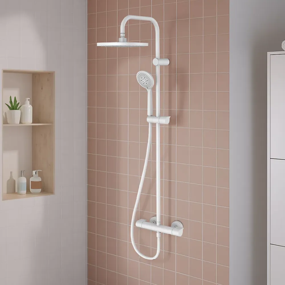 Colonne De Douche Thermostatique|GoodHome Colonne de douche thermostatique blanche Cavally