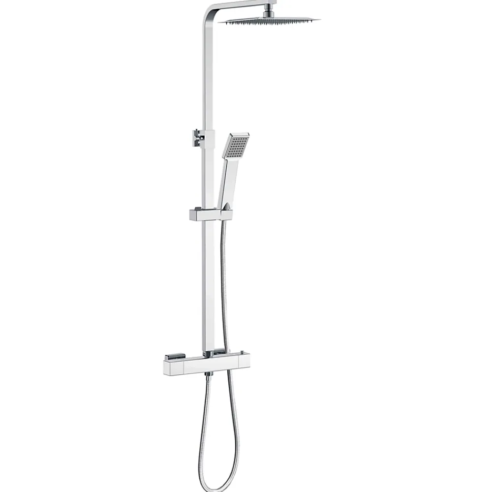 AICA Sanitaire Colonne de douche thermostatique avec pomme de tête, Carré,effet chromé, AICA