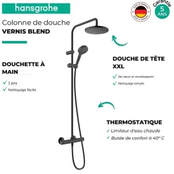 Colonne De Douche Hydromassante|Hansgrohe Colonne de douche thermostatique Vernis Blend 200 noir mat