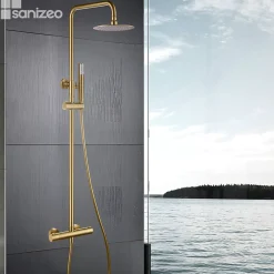 Colonne De Douche Thermostatique|Imex Colonne de Douche Thermostatique Anti-Calcaire Or Brossé GENOVA BTG053/OC