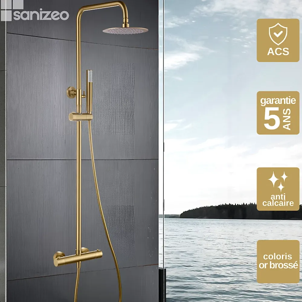 Colonne De Douche Thermostatique|Imex Colonne de Douche Thermostatique Anti-Calcaire Or Brossé GENOVA BTG053/OC