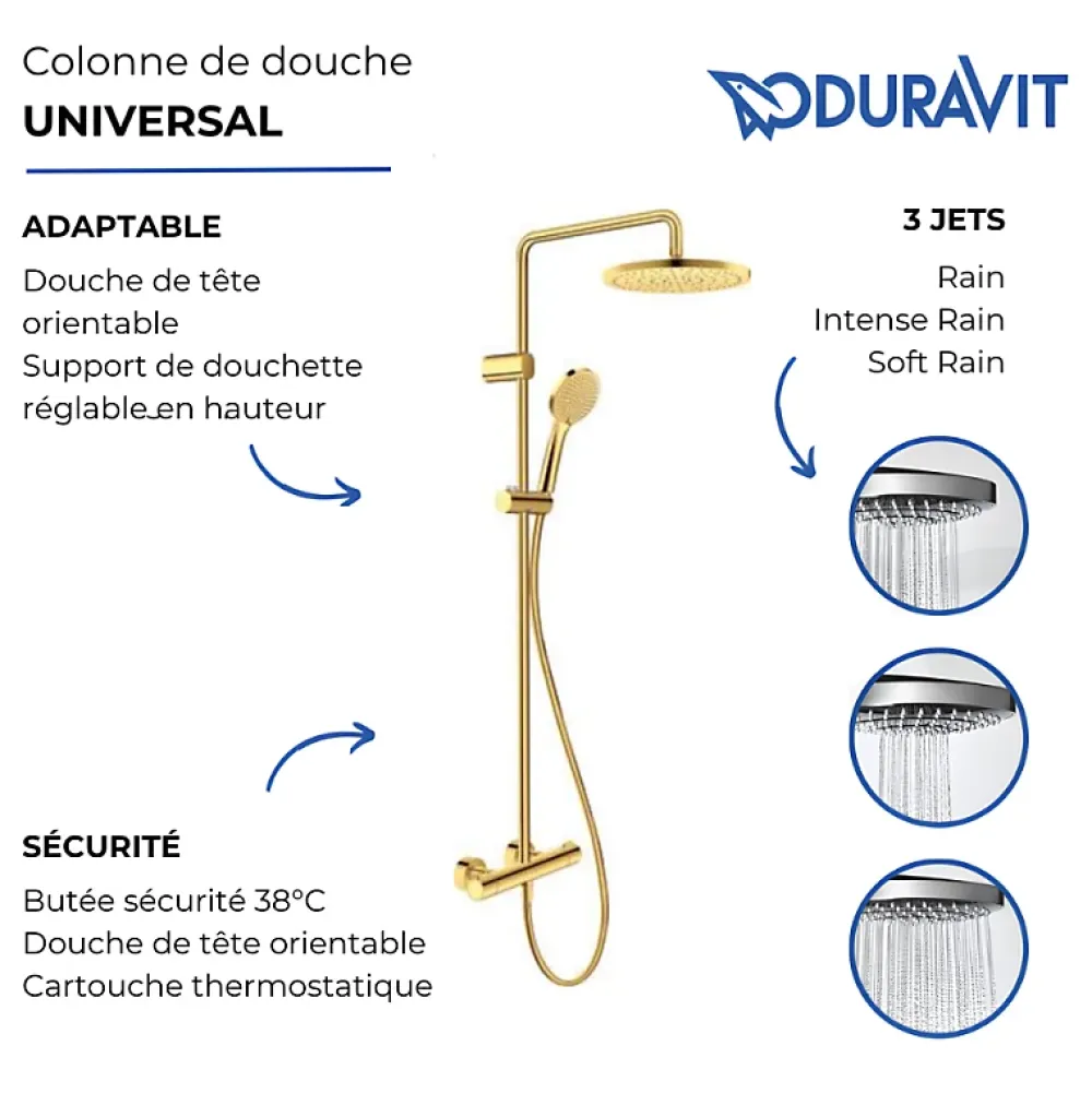 Duravit Colonne de douche thermostatique MinusFlow doré poli