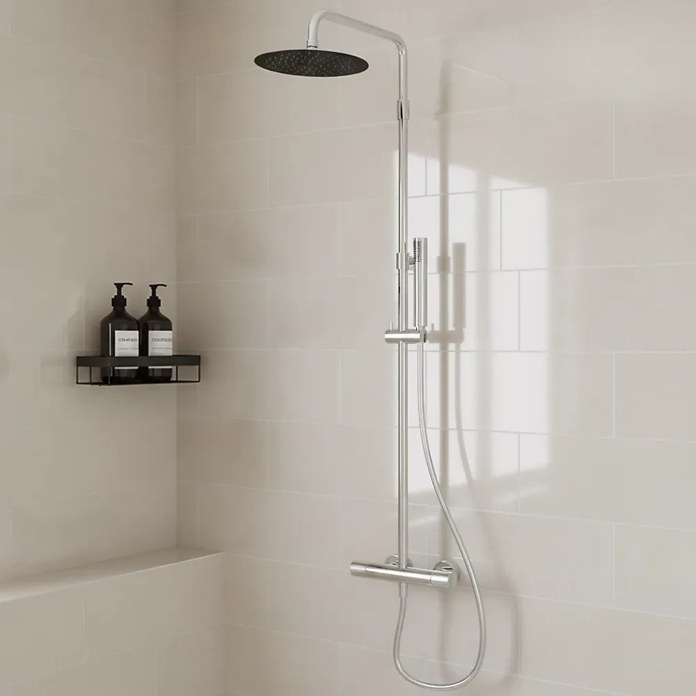 Colonne De Douche Thermostatique|GoodHome Colonne de douche thermostatique + barre réglable + douchette + flexible, chrome, Owens