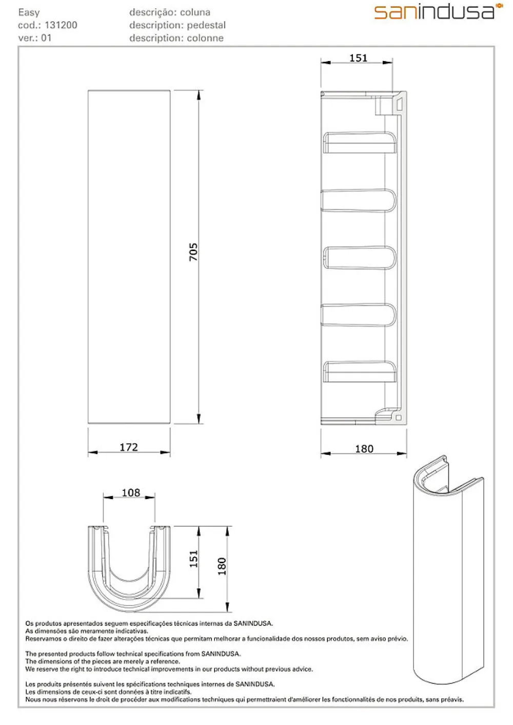 Sanindusa Colonne de lavabo céramique traditionnelle NF Easy blanc