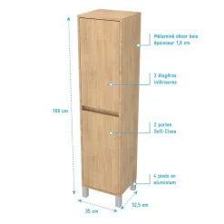 Colonne De Salle De Bains|Aurlane Colonne de rangement Chêne Clair sur Pieds - Hauteur 160 cm - 2 Portes - XENOS