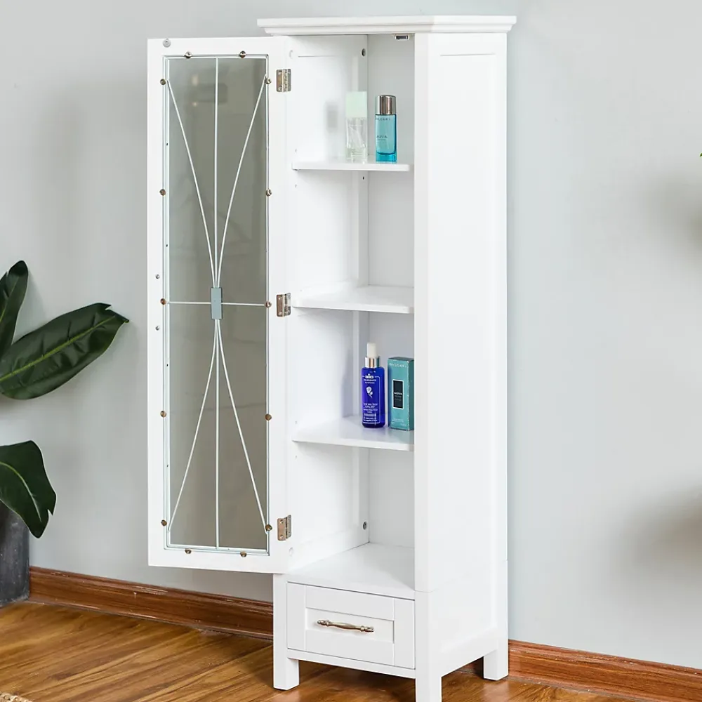 Teamson Home Colonne de rangement en effet bois blanc avec portes en verre