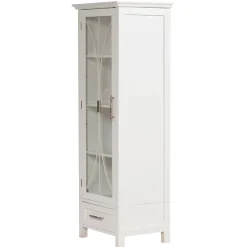 Teamson Home Colonne de rangement en effet bois blanc avec portes en verre