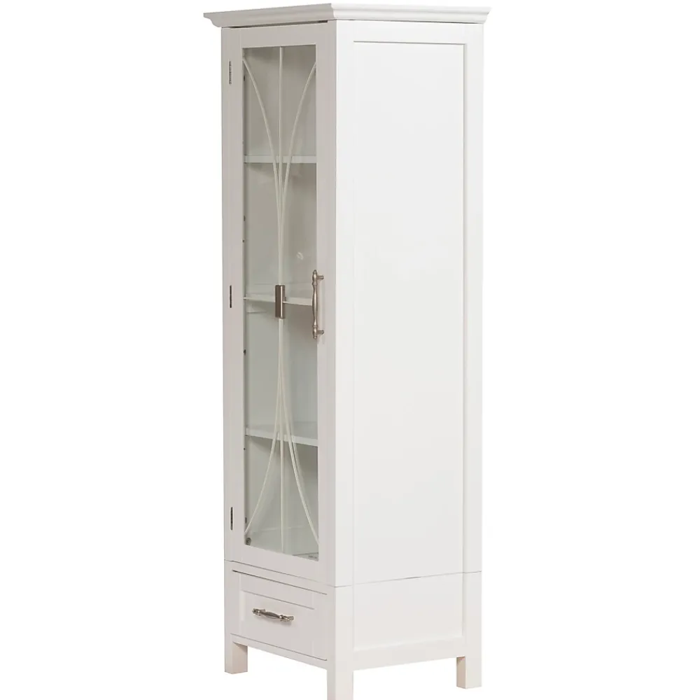 Teamson Home Colonne de rangement en effet bois blanc avec portes en verre