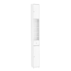 Sobuy Colonne de Salle de Bain Étroite Hydrofuge avec Étagères et Tiroirs Réglables - Armoire Gain de Place Blanche