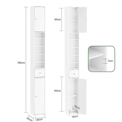 Sobuy Colonne de Salle de Bain Étroite Hydrofuge avec Étagères et Tiroirs Réglables - Armoire Gain de Place Blanche