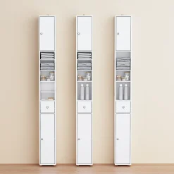 Sobuy Colonne de Salle de Bain Étroite Hydrofuge avec Étagères et Tiroirs Réglables - Armoire Gain de Place Blanche