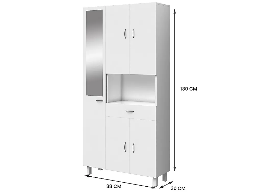 Vente-unique Colonne de salle de bain avec miroir sur pied - 180 cm - Blanc - MINELA