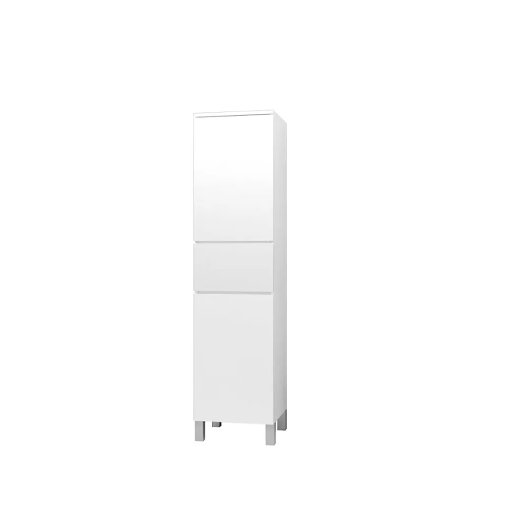 Aurlane Colonne de Salle de Bain en Mélaminé Blanc - 35x32x150 cm - 2 Portes + 1 Tiroir