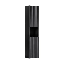 Meublorama Colonne de salle de bain VANO 2 portes et 1 niche Noir mat L30 x P25 x H140 cm Meuble suspendu