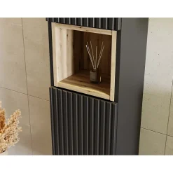 Meublorama Colonne de salle de bain VANO 2 portes et 1 niche Noir mat L30 x P25 x H140 cm Meuble suspendu