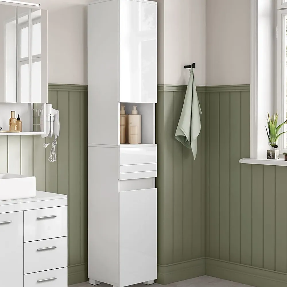 Calicosy Colonne de salle de bain 2 portes, 1 tiroir et 1 niche - H170 cm