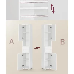 Calicosy Colonne de salle de bain 2 portes, 1 tiroir et 1 niche - H170 cm