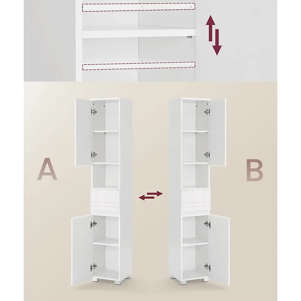 Calicosy Colonne de salle de bain 2 portes, 1 tiroir et 1 niche - H170 cm