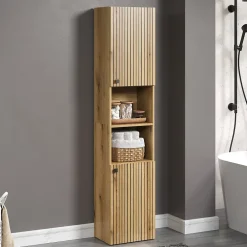 Colonne De Salle De Bains|Calicosy Colonne de salle de bain rainurée 2 portes, 2 niches H186 cm - PUREBLISS