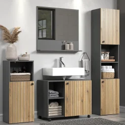 Colonne De Salle De Bains|Calicosy Colonne de salle de bain rainurée 2 portes, 2 niches H186 cm - PUREBLISS