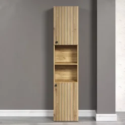 Colonne De Salle De Bains|Calicosy Colonne de salle de bain rainurée 2 portes, 2 niches H186 cm - PUREBLISS